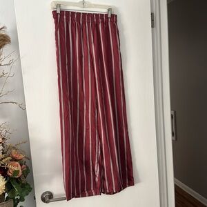 Express Maroon & Ivory Stripe Satin Wide Leg Pant